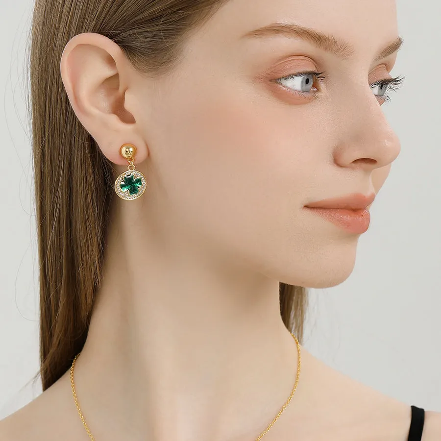 Four-leaf Clover Coin Huggie Earrings sold by Selenichast product image thumbnail 3