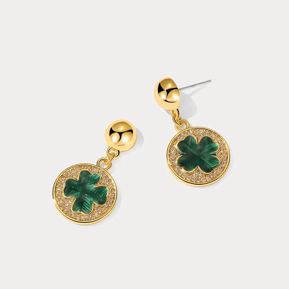 Four-leaf Clover Coin Huggie Earrings sold by Selenichast product image thumbnail 5
