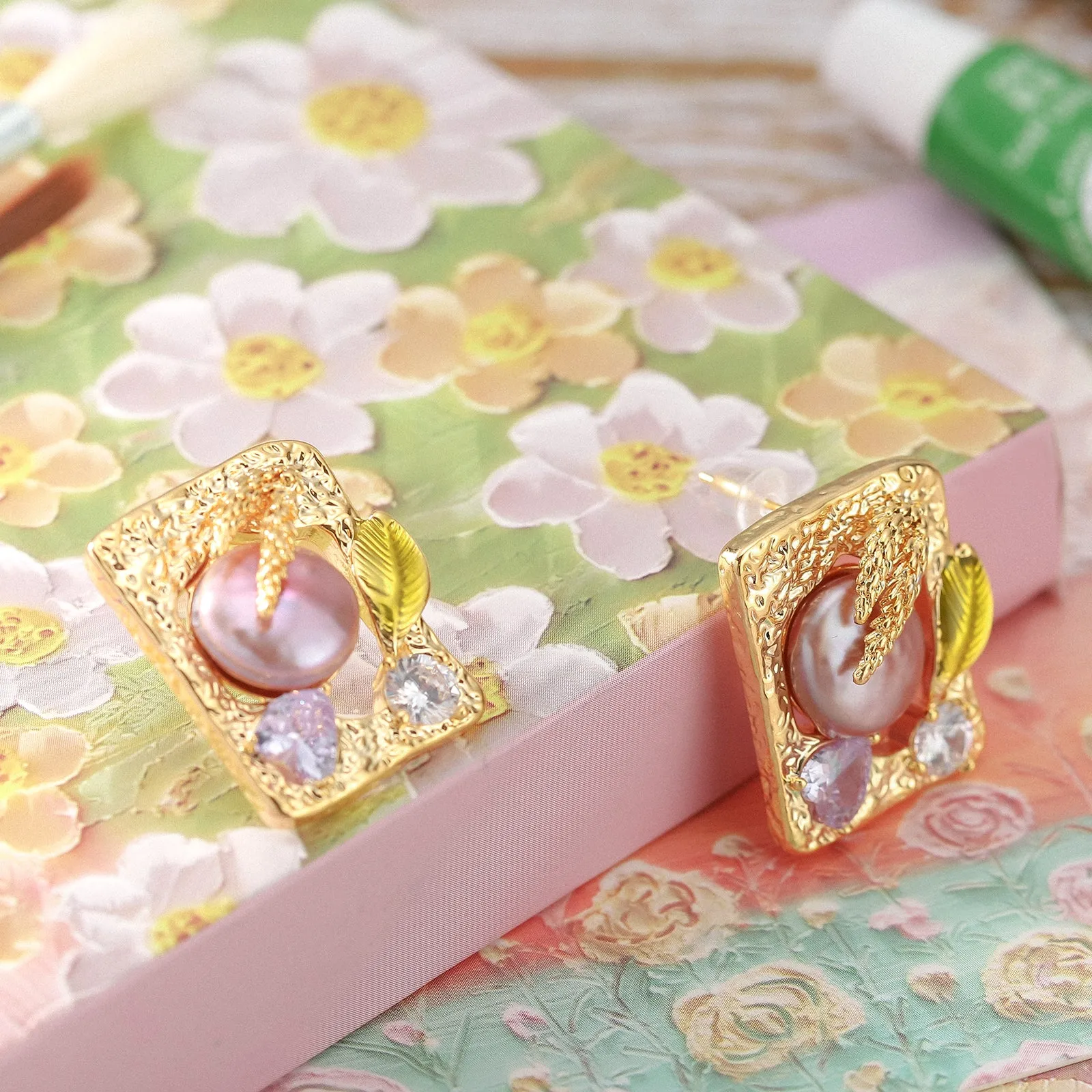 Grain Leaf Oil Painting Earrings sold by Selenichast product image thumbnail 3