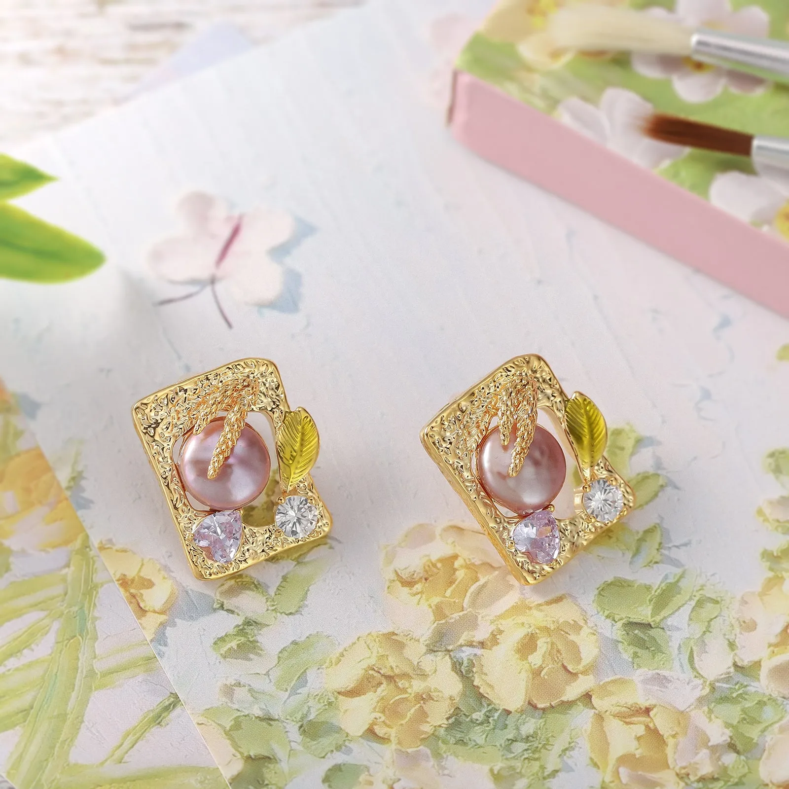 Grain Leaf Oil Painting Earrings sold by Selenichast product image thumbnail 2