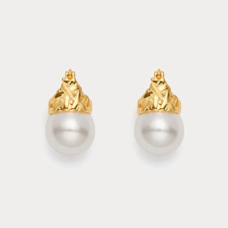 Gold Pearl Earrings sold by Selenichast