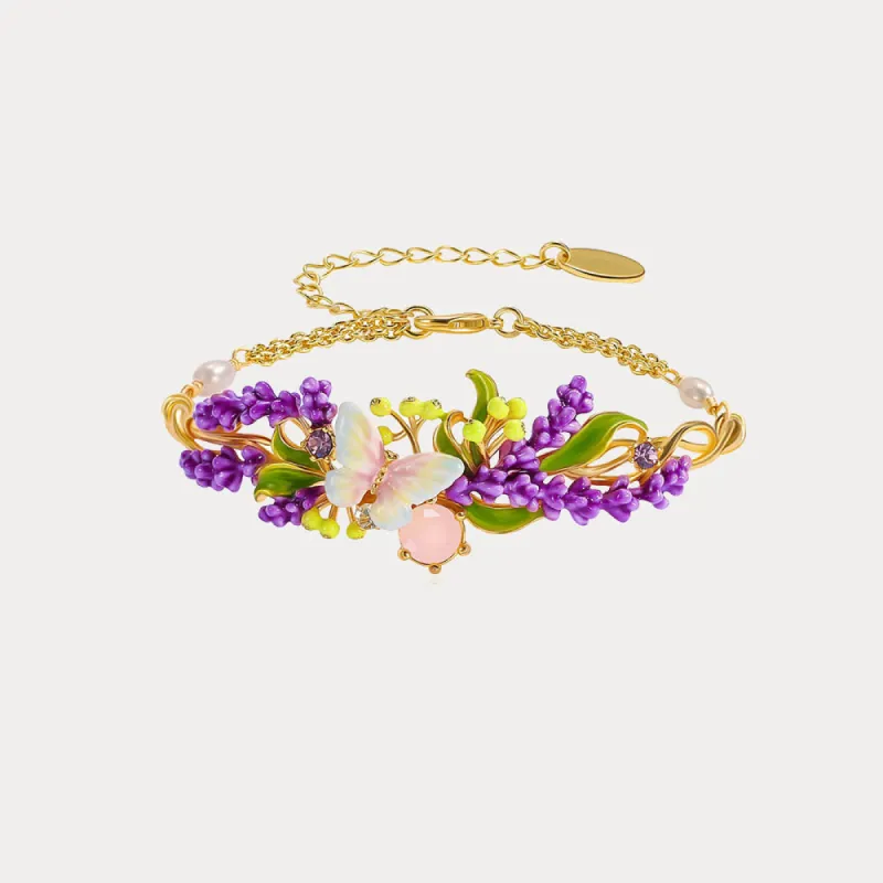 Lavender Butterfly Bracelet with Pink Crystal sold by Selenichast