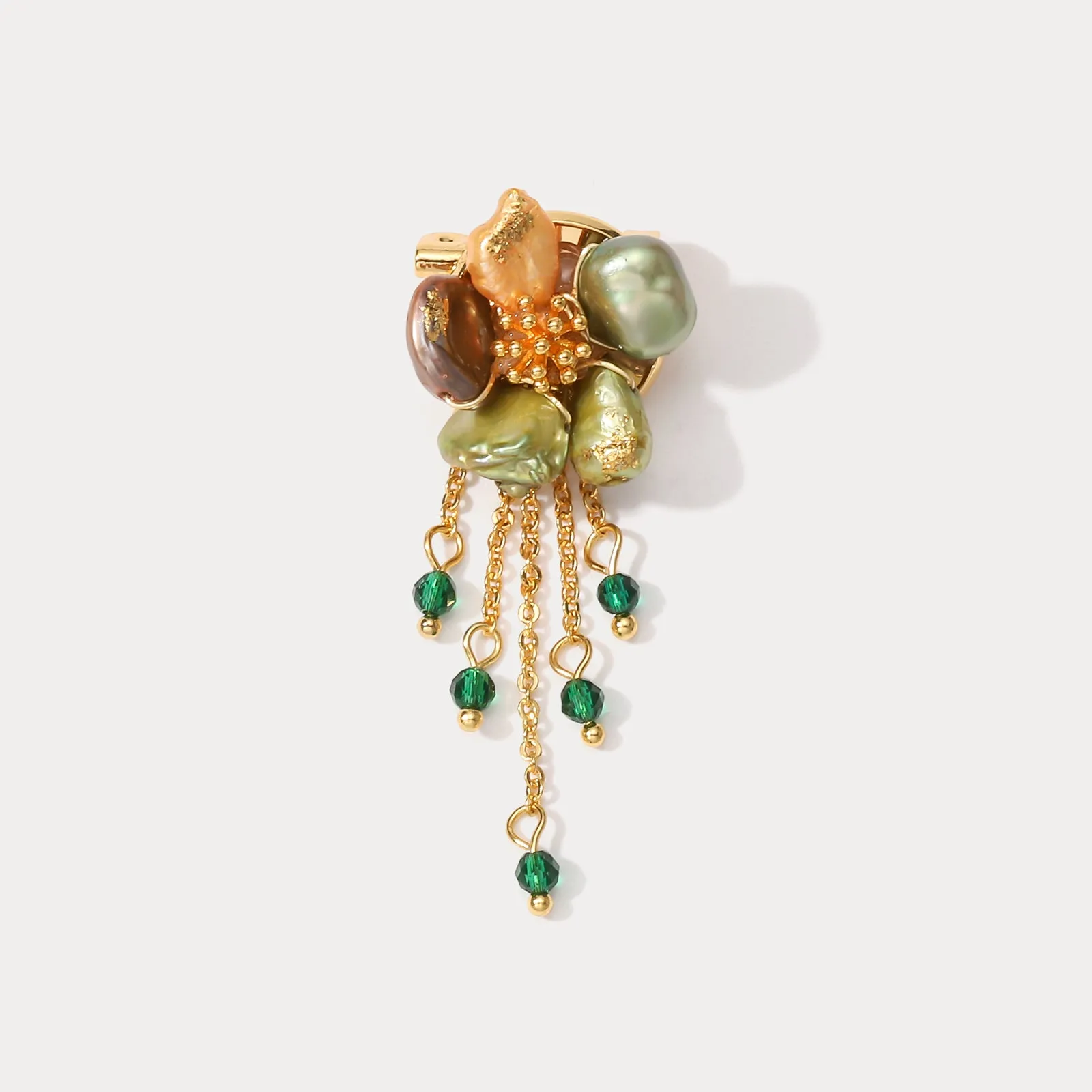 Flower Pearl Fringed Retro Oil Painting Brooch sold by Selenichast