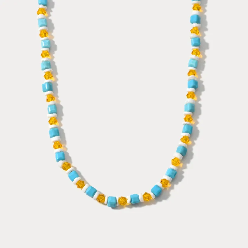Dainty Citrine Turquoise Bead Necklace sold by Selenichast