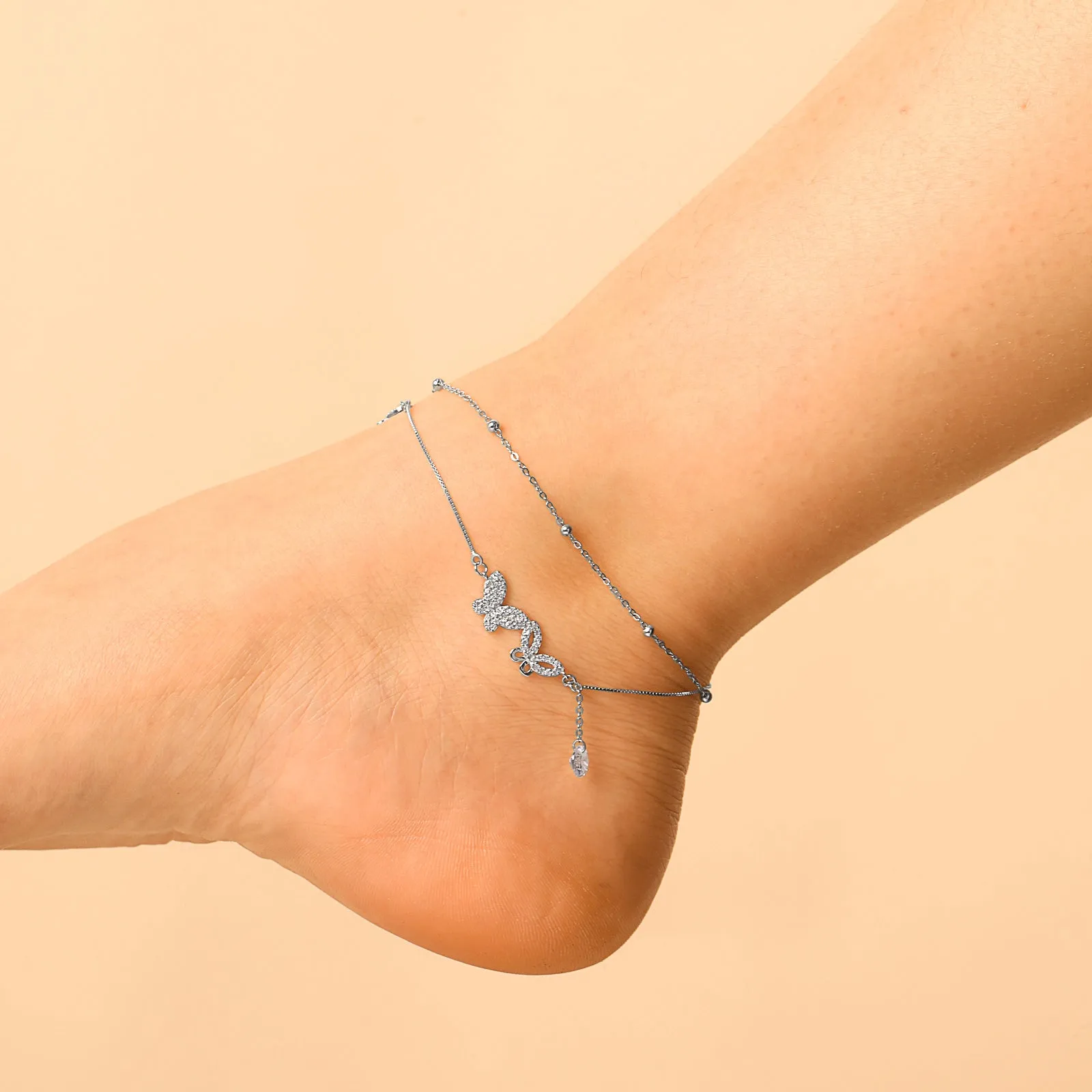 Sterling Silver Multi Layer Butterfly Anklet sold by Selenichast product image thumbnail 2