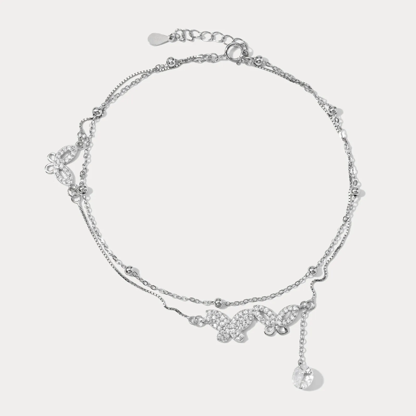 Sterling Silver Multi Layer Butterfly Anklet sold by Selenichast