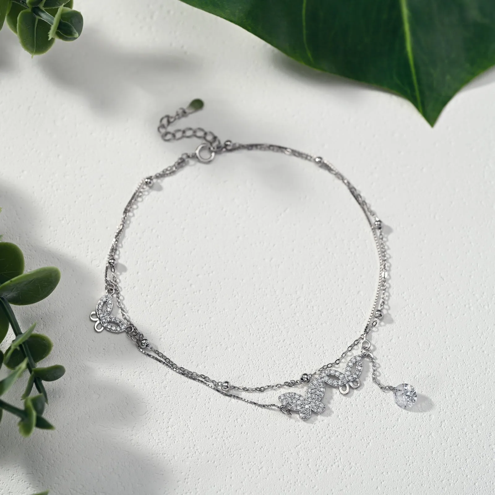 Sterling Silver Multi Layer Butterfly Anklet sold by Selenichast product image thumbnail 4