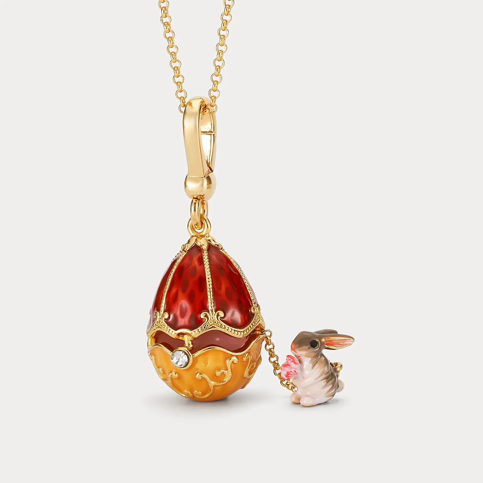 Rabbit & Rose Easter Egg Locket Necklace sold by Selenichast product image thumbnail 2