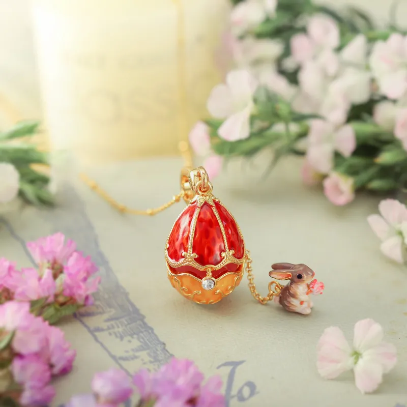 Rabbit & Rose Easter Egg Locket Necklace sold by Selenichast