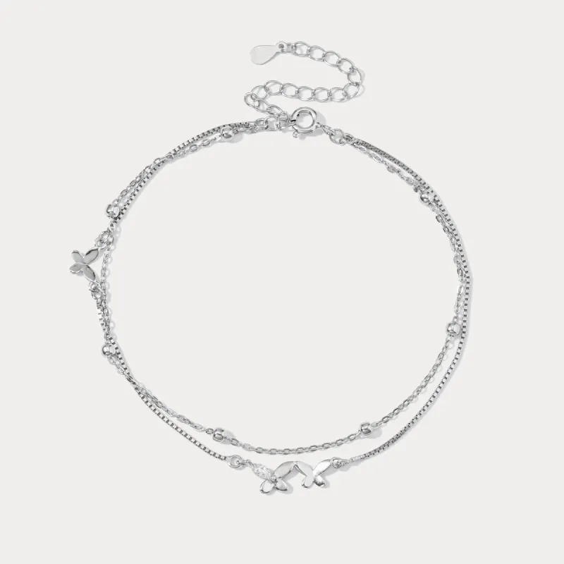 Silver Multi Layer Butterfly Anklet sold by Selenichast