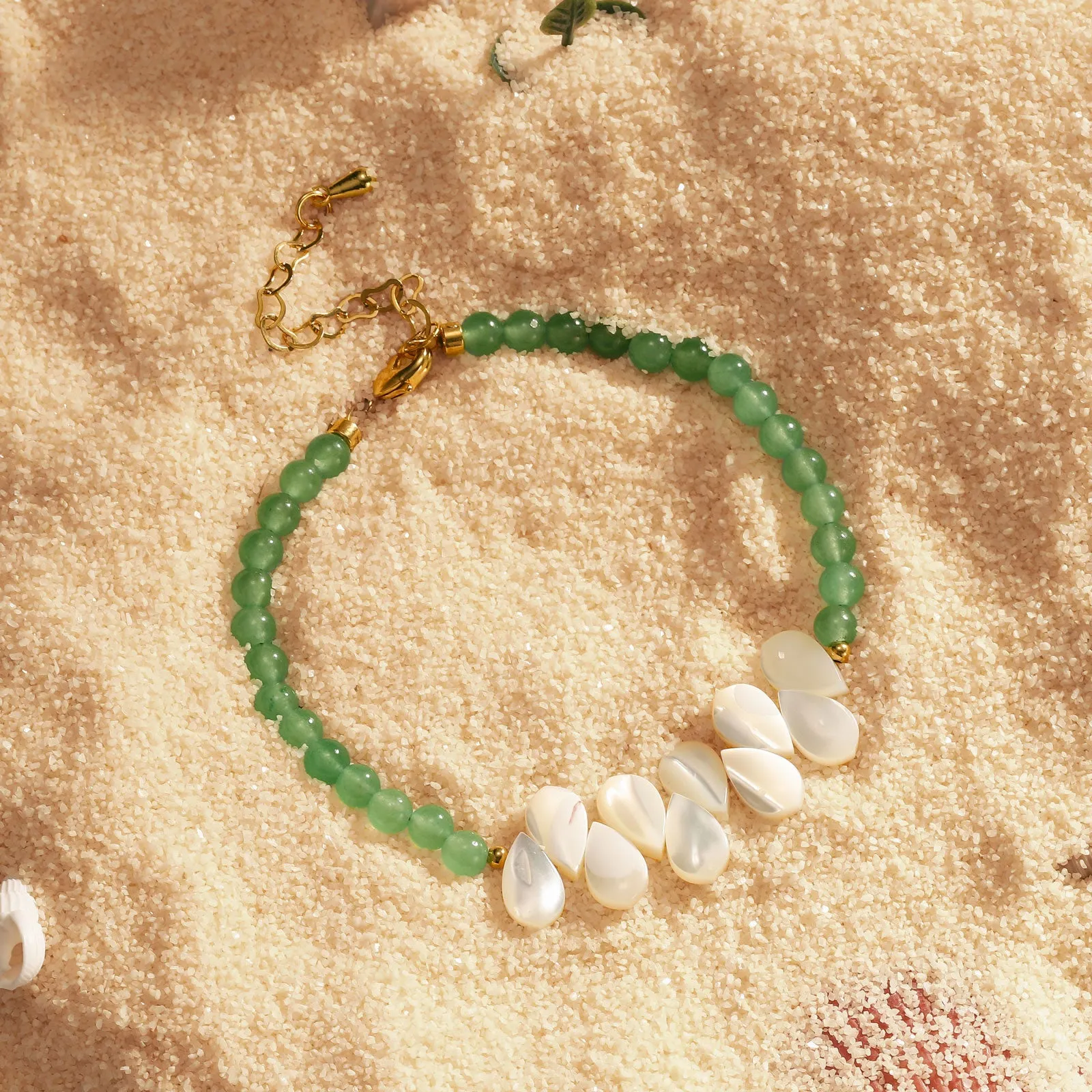 Amazonite Mother of Pearl Leaf Beaded Bracelet sold by Selenichast product image thumbnail 2