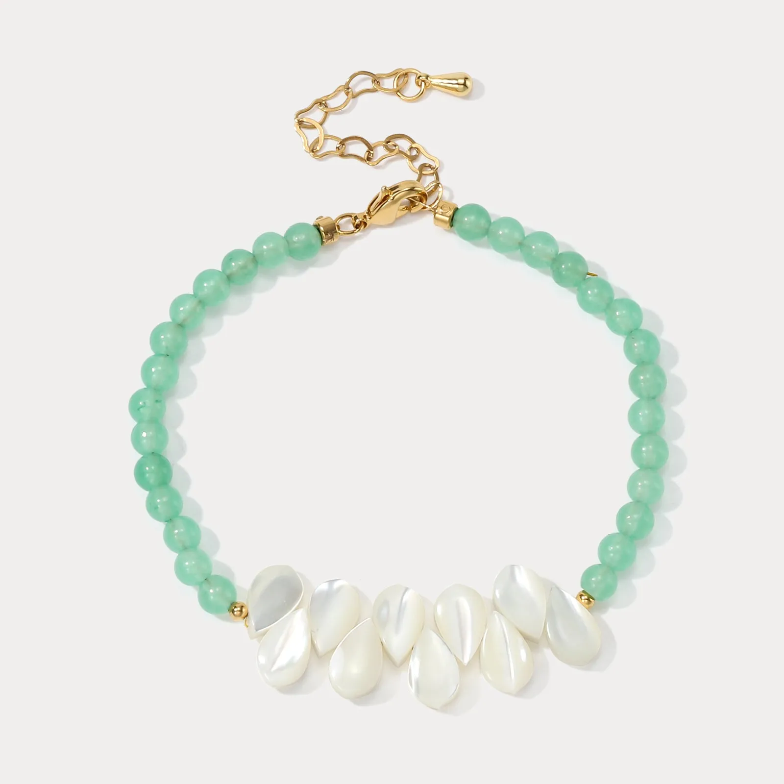 Amazonite Mother of Pearl Leaf Beaded Bracelet sold by Selenichast