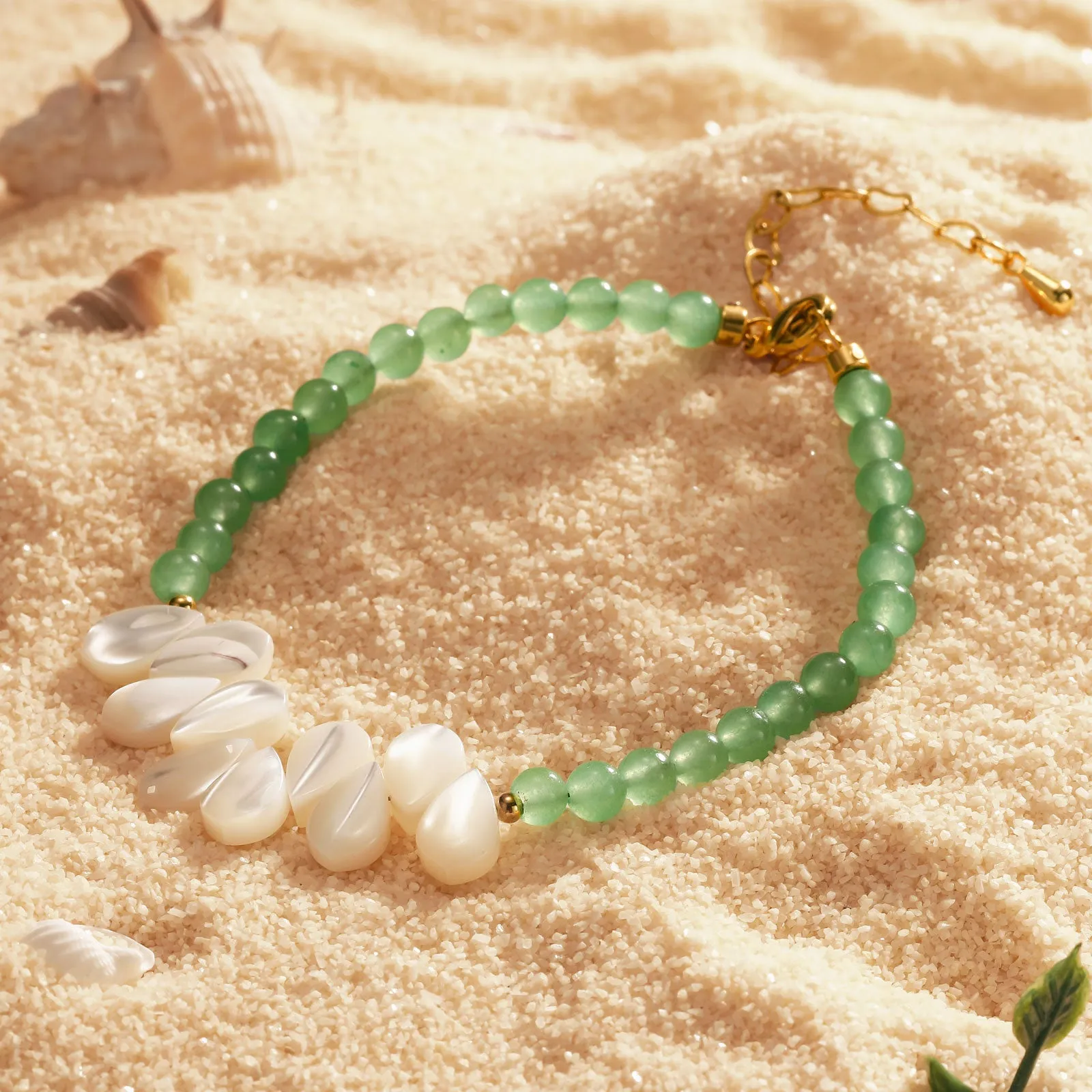 Amazonite Mother of Pearl Leaf Beaded Bracelet sold by Selenichast product image thumbnail 3