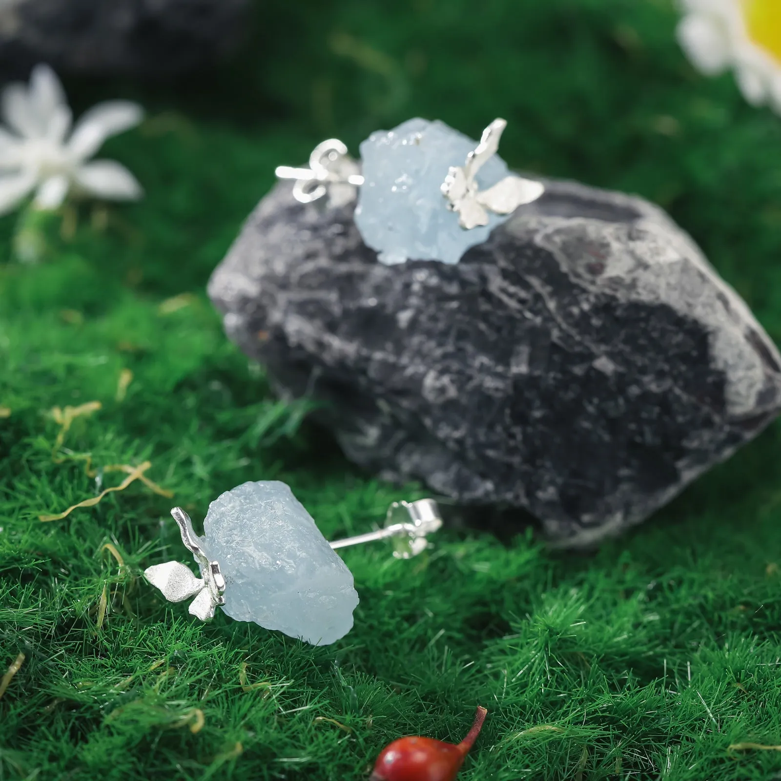 Aquamarine Butterfly Stud Earrings sold by Selenichast product image thumbnail 3