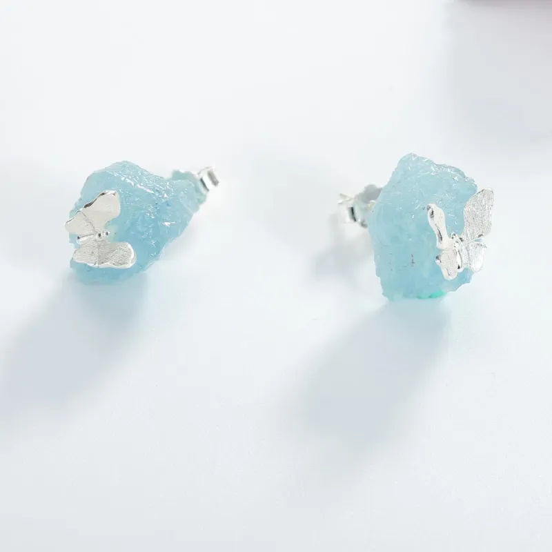 Aquamarine Butterfly Stud Earrings sold by Selenichast