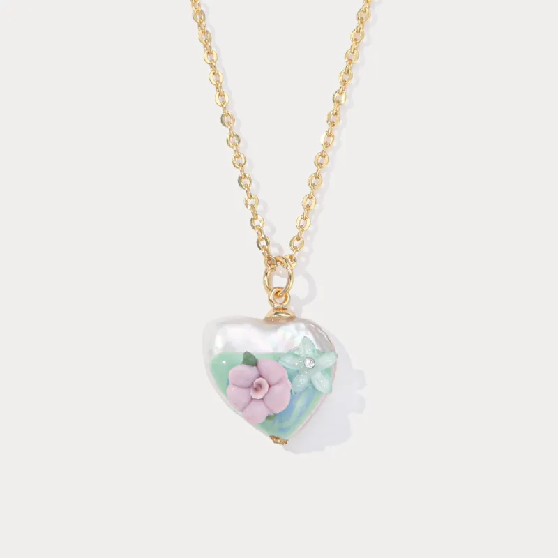 Flower Heart Pearl Necklace sold by Selenichast