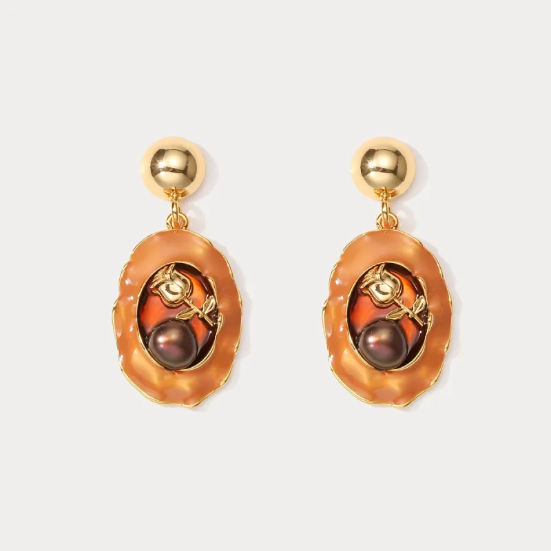 Black Pearl Oil Painting Earrings sold by Selenichast