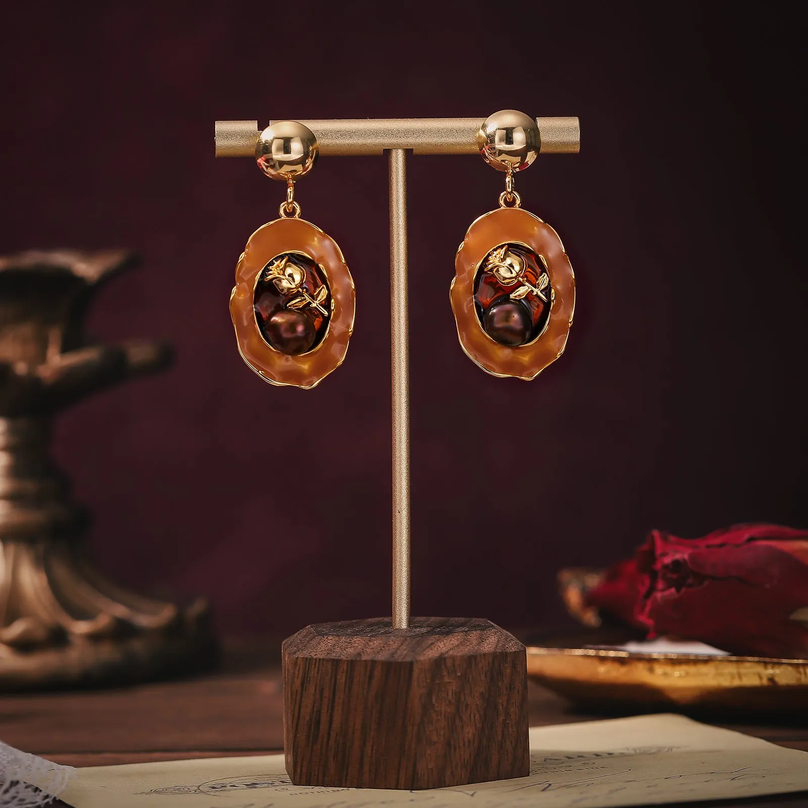 Black Pearl Oil Painting Earrings sold by Selenichast product image thumbnail 3