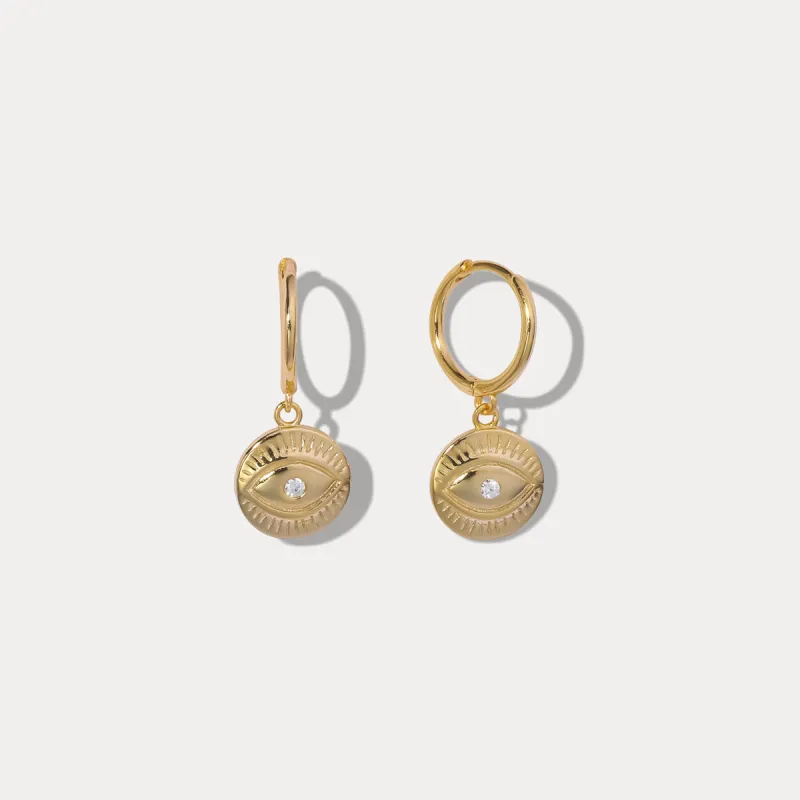 Diamond Eyes Round Drop Hoops Earrings sold by Selenichast