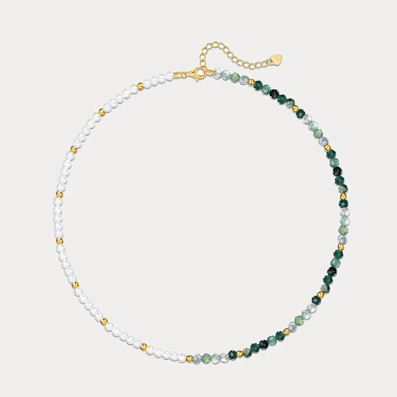 Moss Green Pearl Beaded Necklace sold by Selenichast