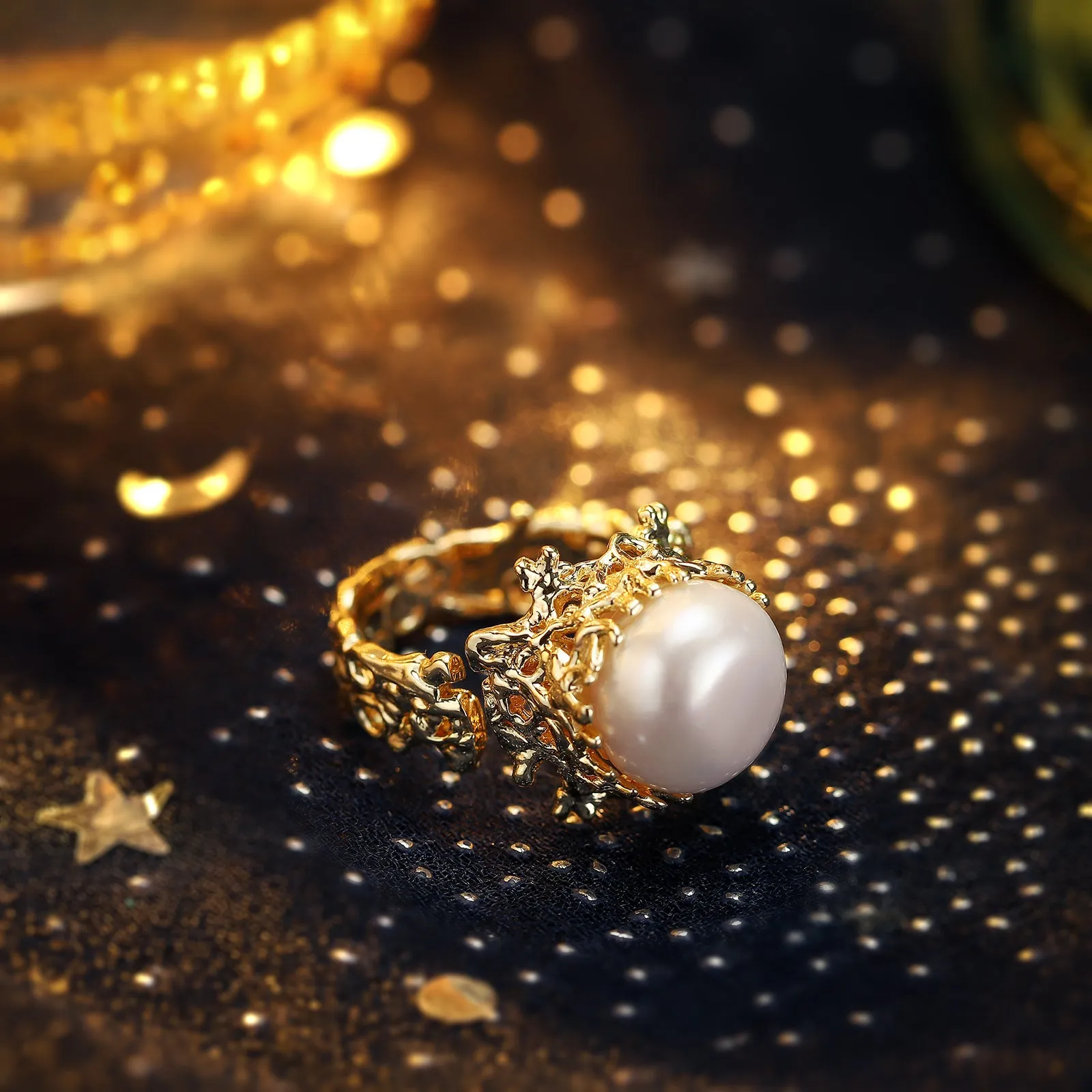 Coral Gold Pearl Ring sold by Selenichast product image thumbnail 4