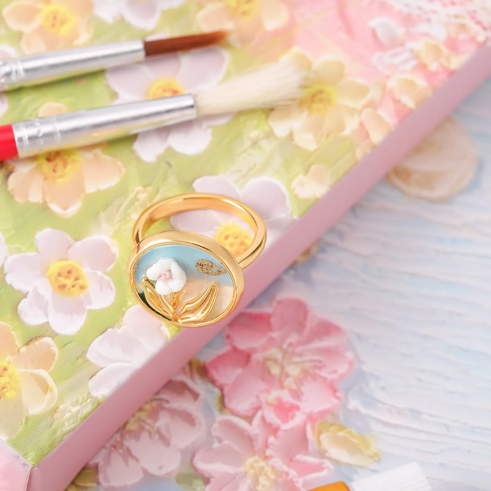 Tulip Oil Painting Ring sold by Selenichast product image thumbnail 3