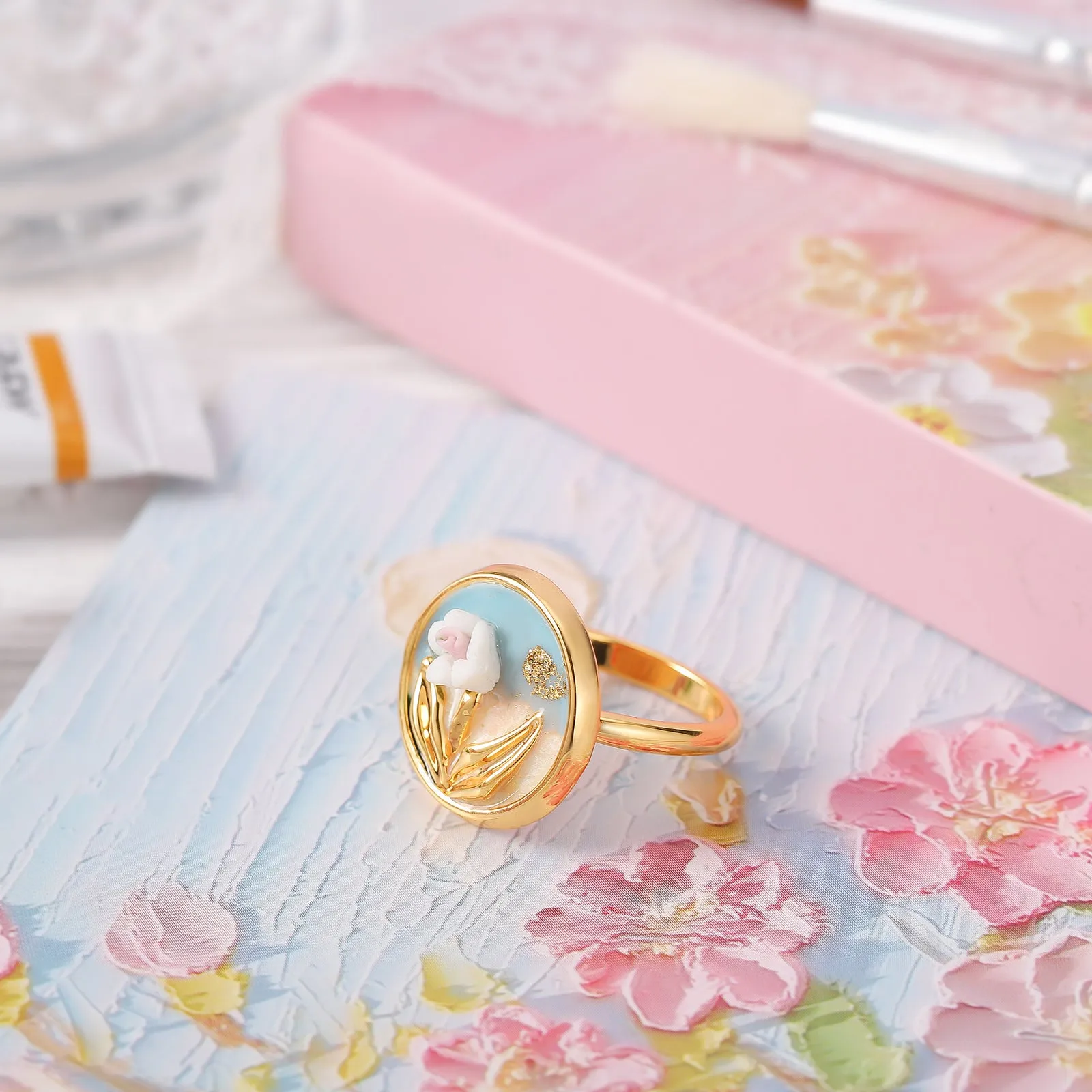 Tulip Oil Painting Ring sold by Selenichast product image thumbnail 2