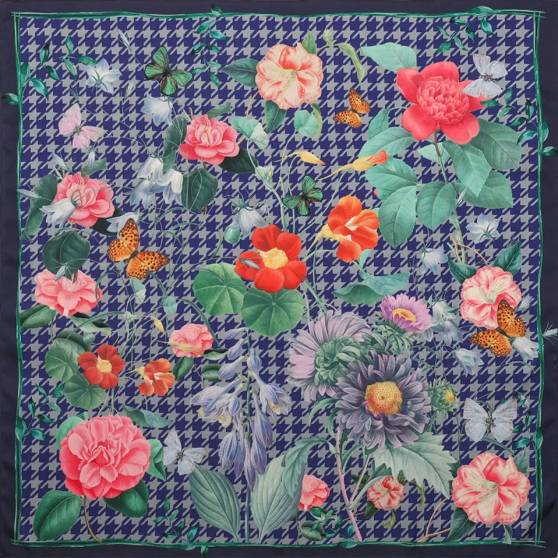 Blooming Houndstooth Silk Square Scarf sold by Selenichast