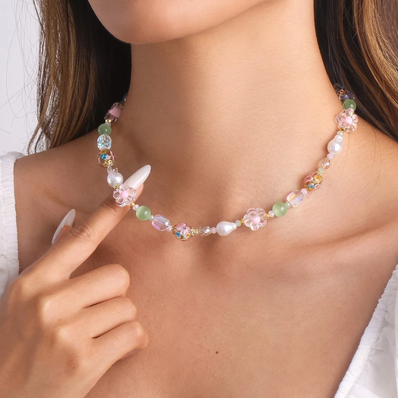 Pastel Natural Stone Beaded Necklace sold by Selenichast product image thumbnail 4