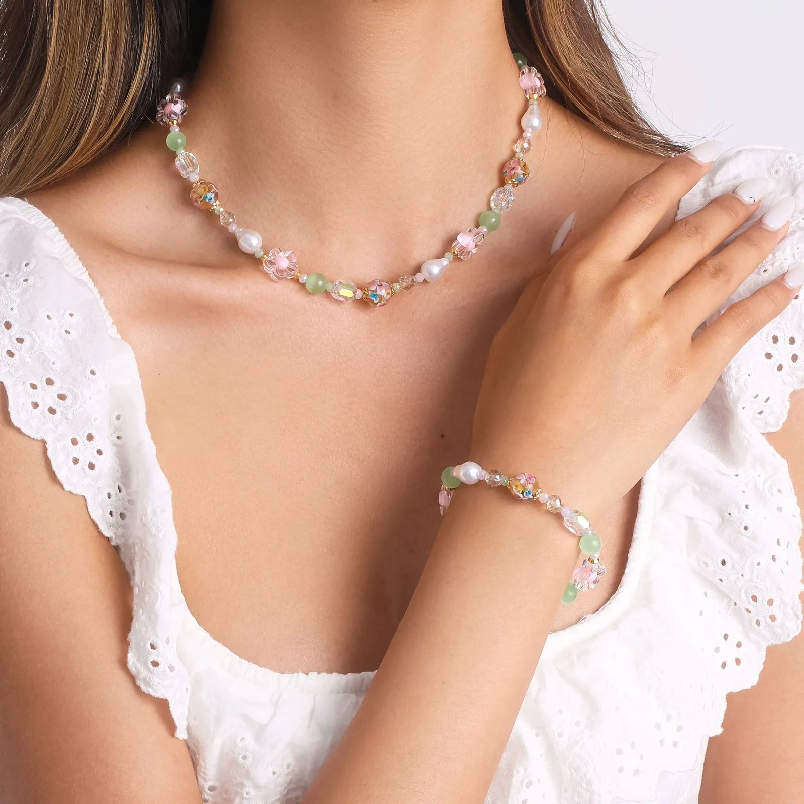 Pastel Natural Stone Beaded Necklace sold by Selenichast product image thumbnail 5
