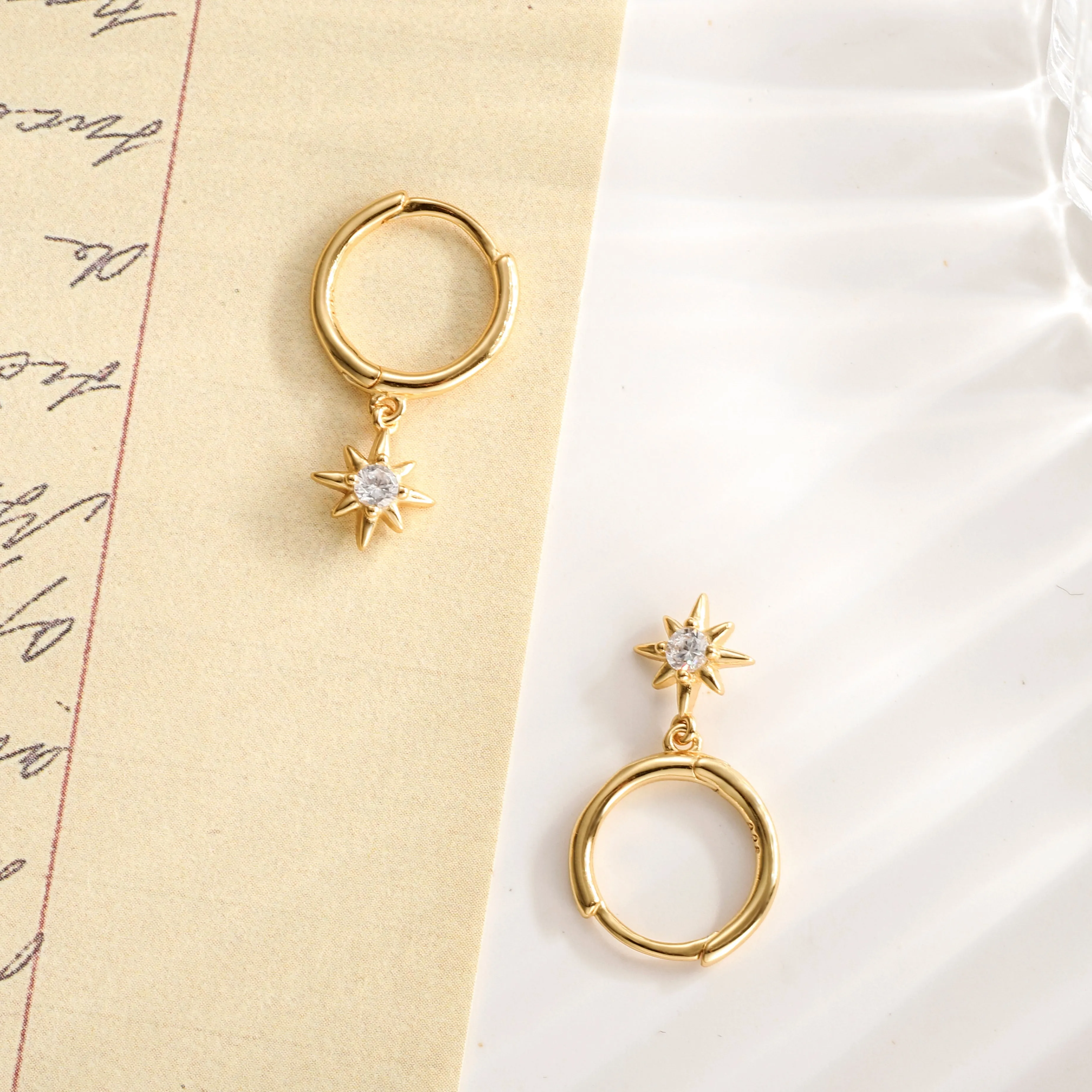 Diamond Star-Shape Drop Hoops Earrings sold by Selenichast product image thumbnail 3