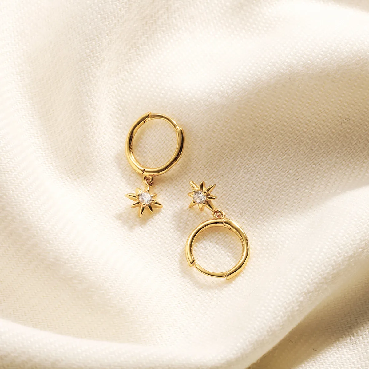 Diamond Star-Shape Drop Hoops Earrings sold by Selenichast product image thumbnail 2