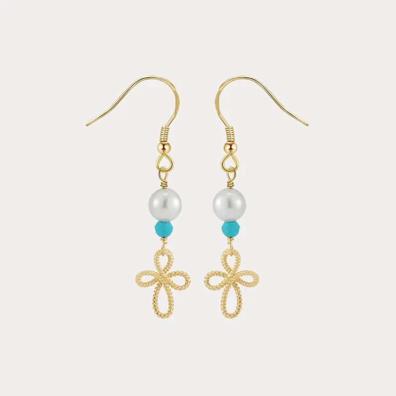 Pearl Turquoise Flower Drop Earrings sold by Selenichast