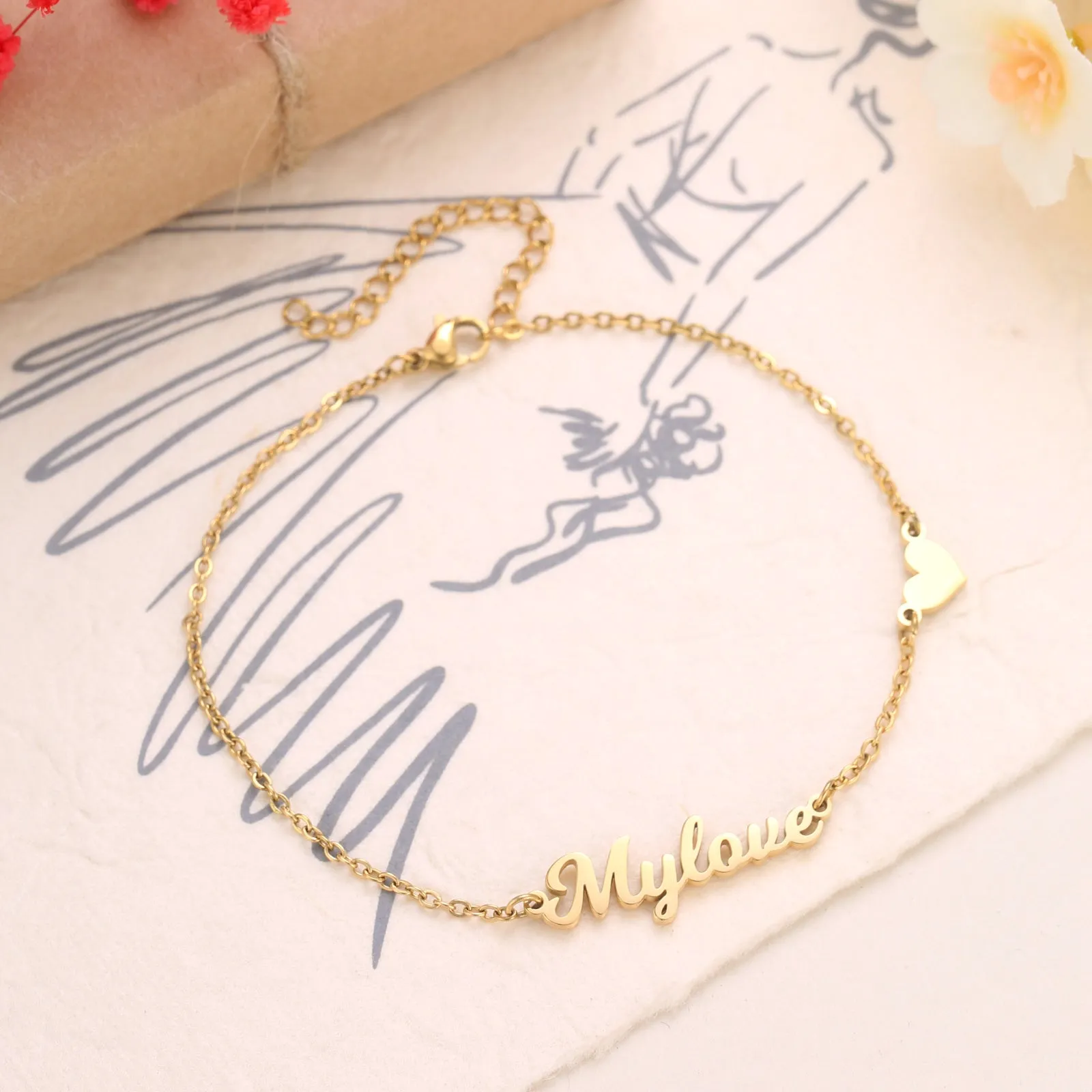 Personalized Heart Anklet sold by Selenichast product image thumbnail 5