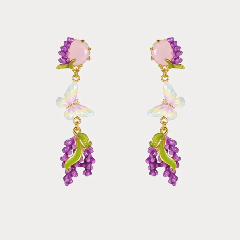 Lavender Butterfly Earrings with Pink Crystal sold by Selenichast