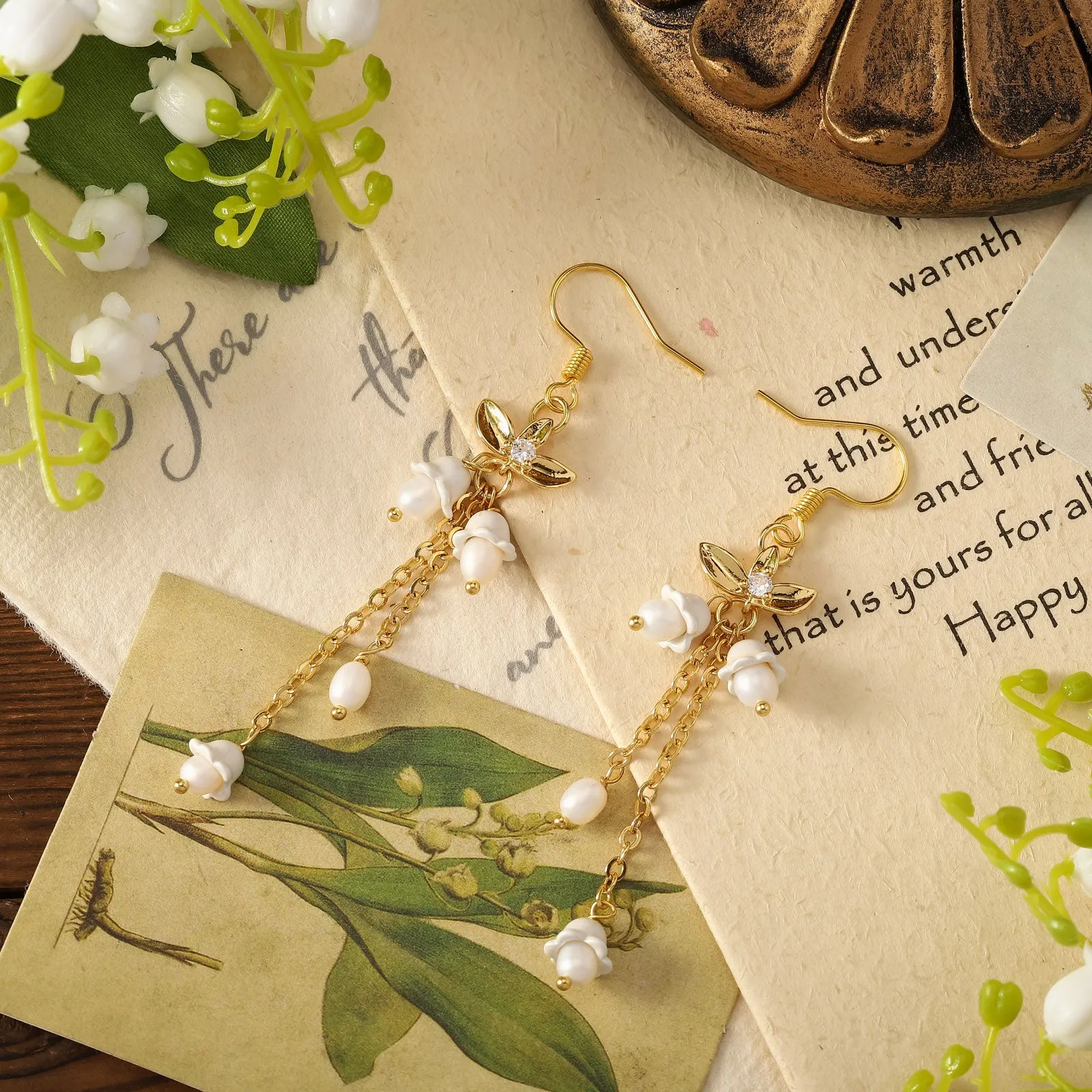 Golden Lily of The Valley Earrings sold by Selenichast product image thumbnail 3