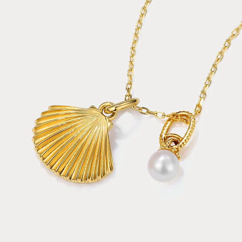 Pearl and Gold Shell Pendant Necklace sold by Selenichast product image thumbnail 2