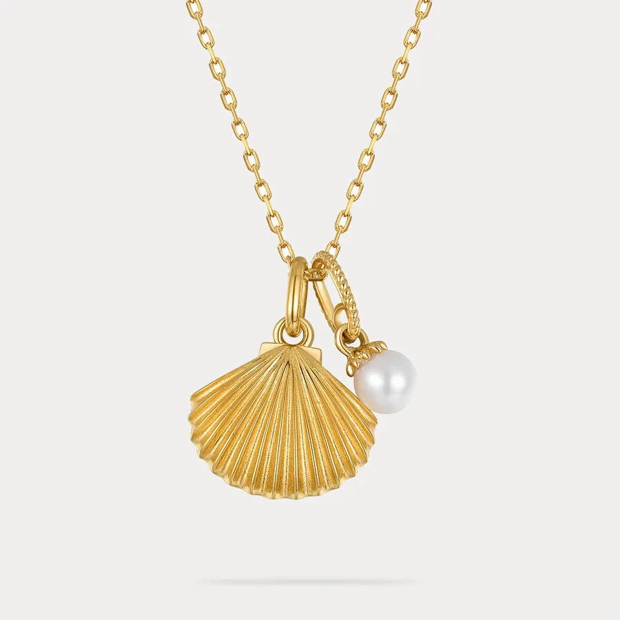 Pearl and Gold Shell Pendant Necklace sold by Selenichast