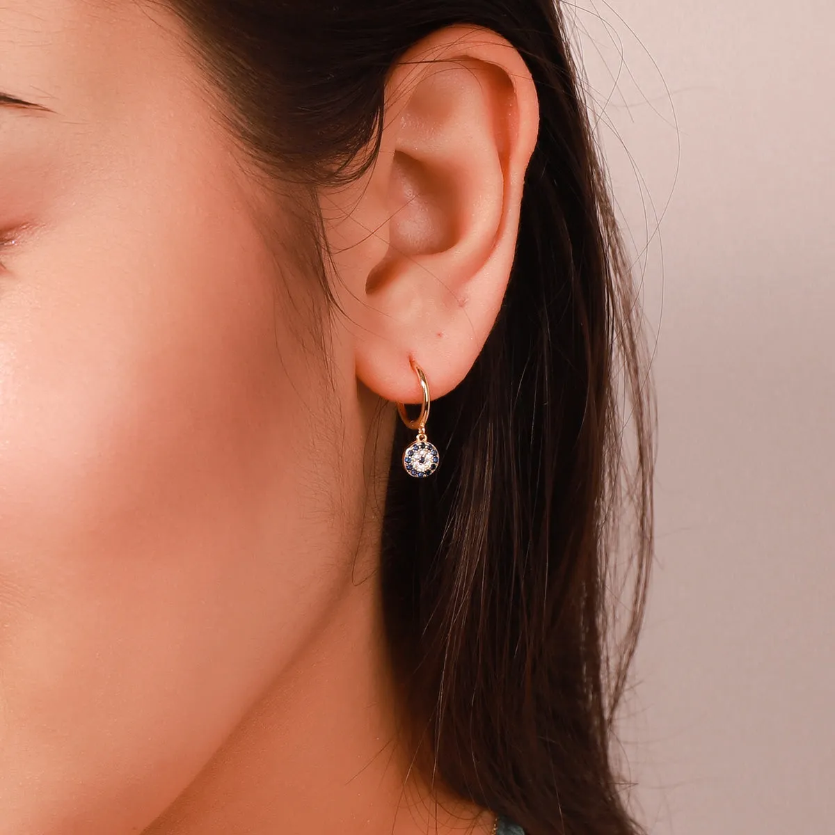 Sapphire Diamond Round Drop Hoops Earrings sold by Selenichast product image thumbnail 2