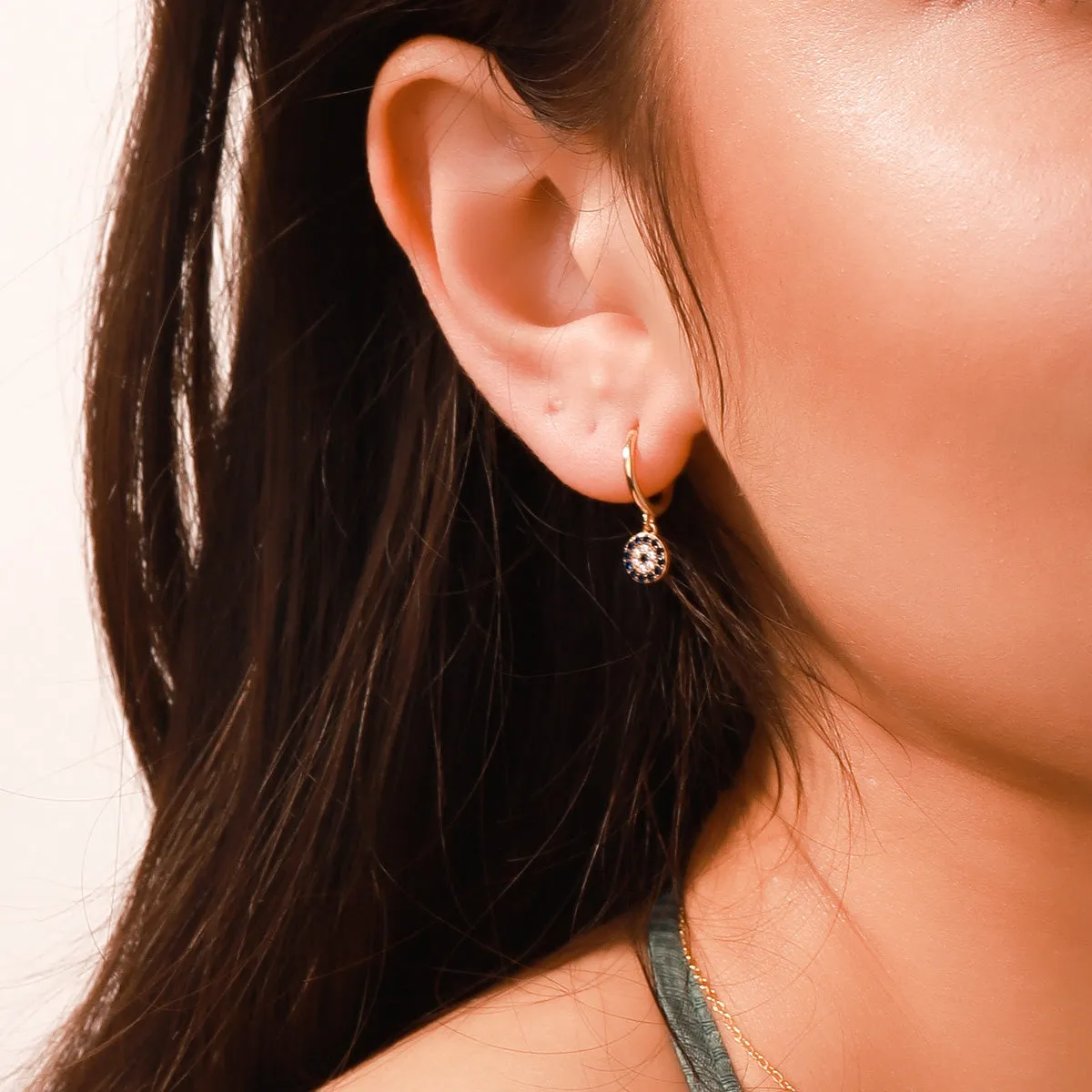 Sapphire Diamond Round Drop Hoops Earrings sold by Selenichast product image thumbnail 3