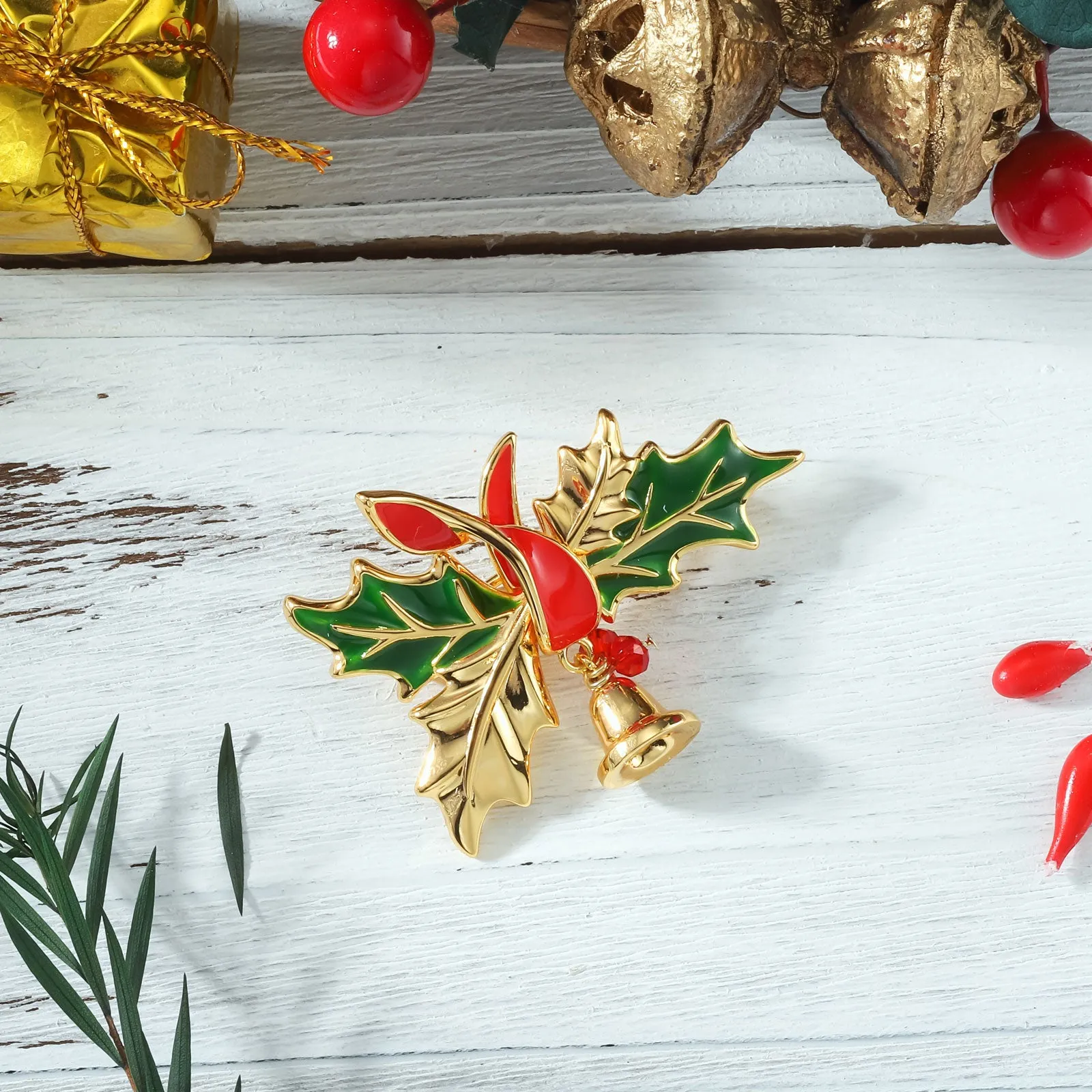 Christmas Holly Bell Brooch sold by Selenichast product image thumbnail 5