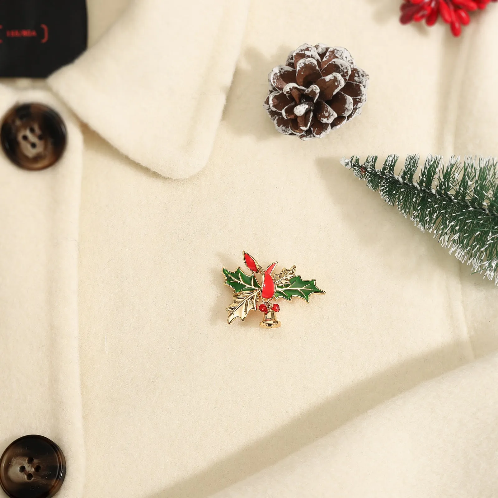 Christmas Holly Bell Brooch sold by Selenichast product image thumbnail 3