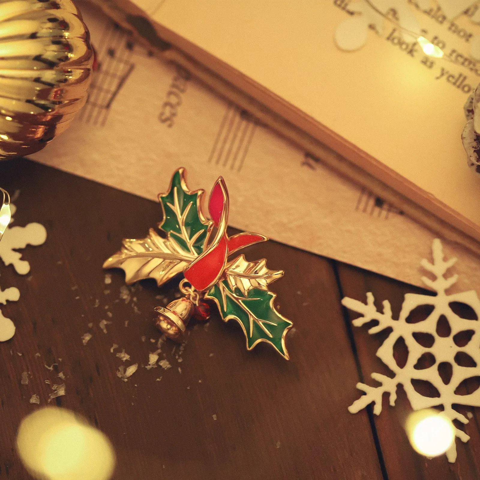 Christmas Holly Bell Brooch sold by Selenichast product image thumbnail 4