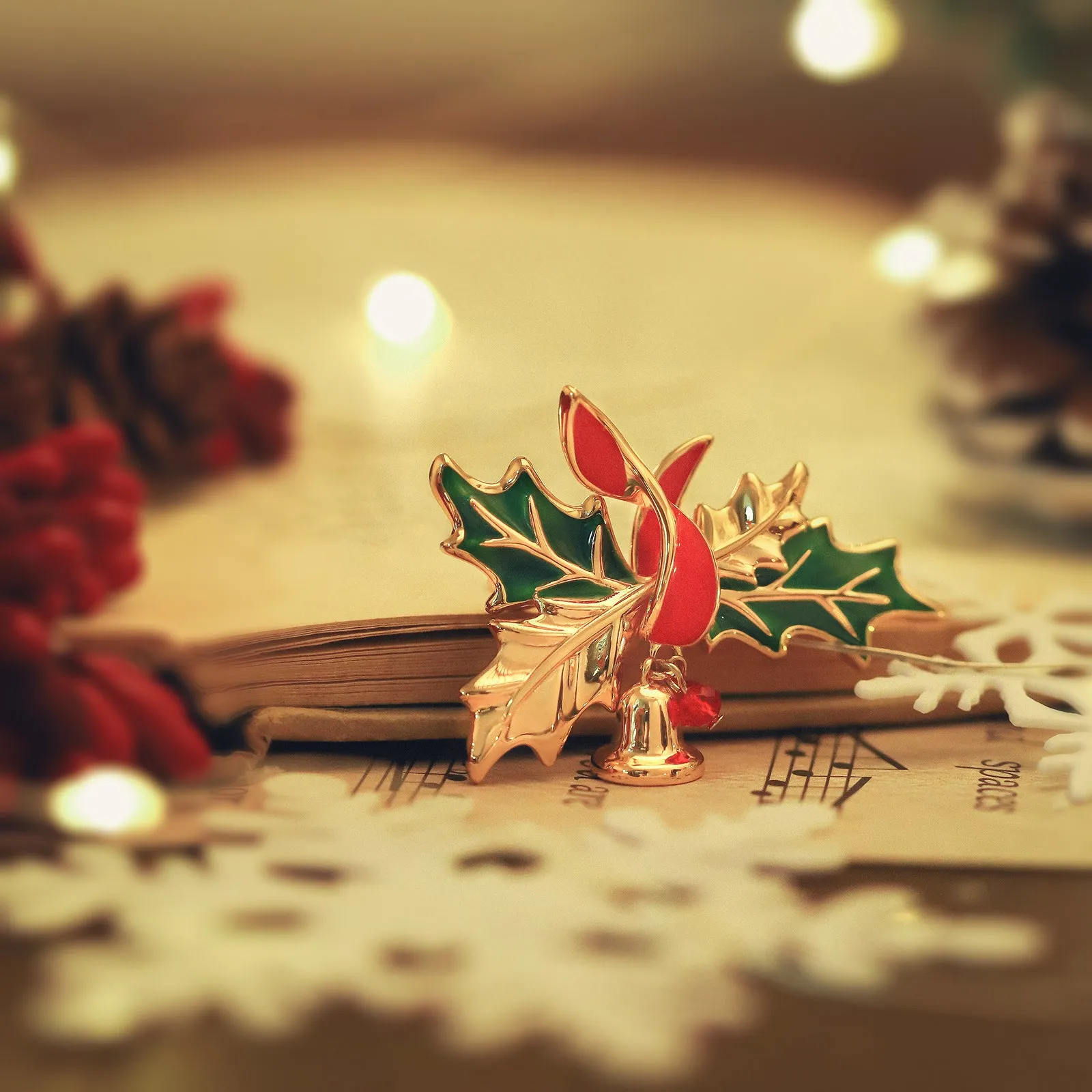 Christmas Holly Bell Brooch sold by Selenichast product image thumbnail 2