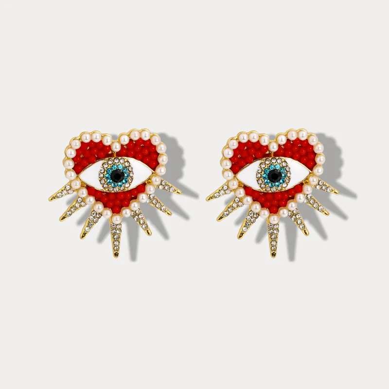 Heart Sun Diamond Evil Eye Earrings sold by Selenichast