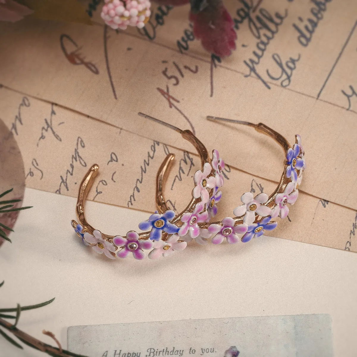 Forget-Me-Not Flowers Cuff Earrings sold by Selenichast product image thumbnail 2
