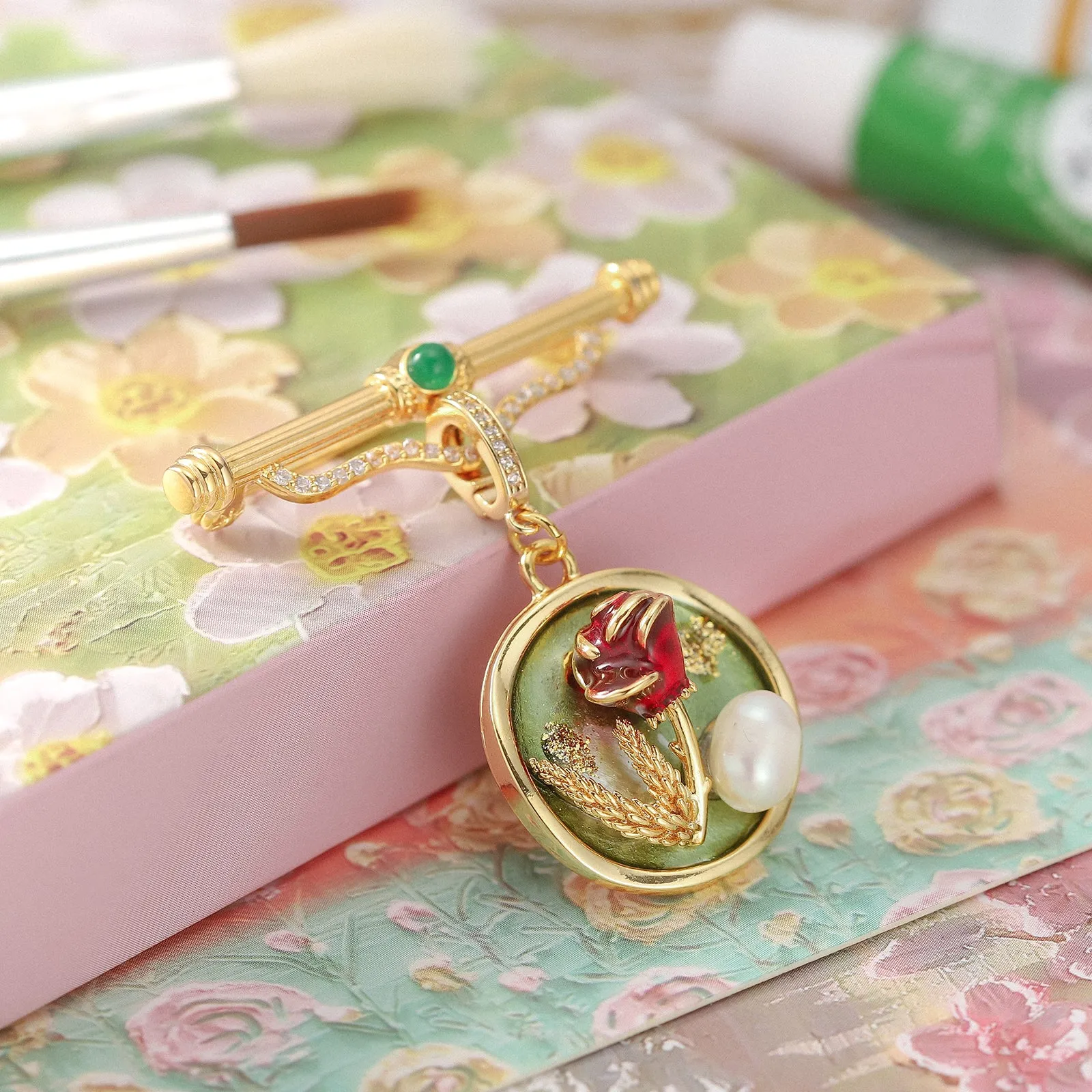 Rose Oil Painting Brooch sold by Selenichast product image thumbnail 4