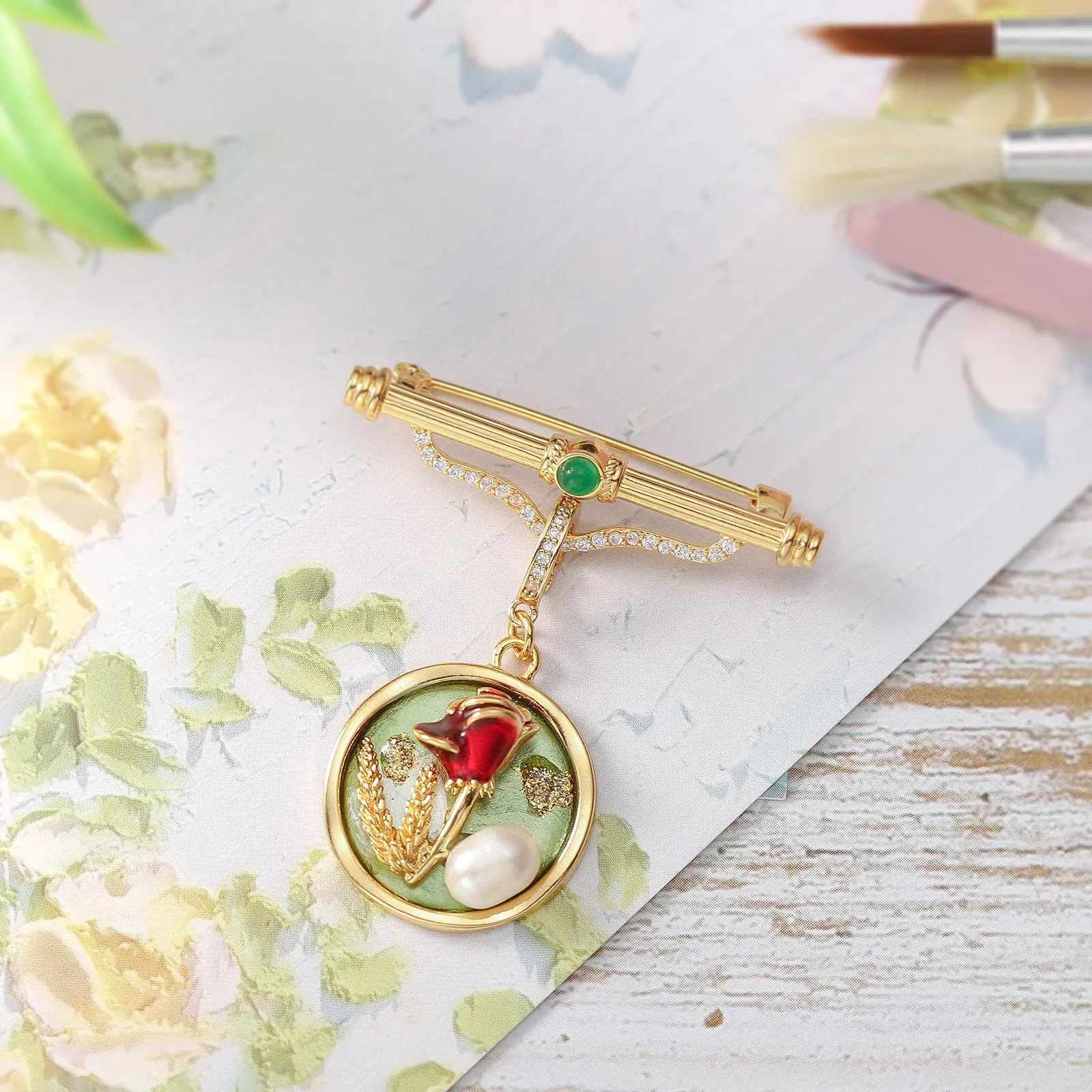 Rose Oil Painting Brooch sold by Selenichast product image thumbnail 3