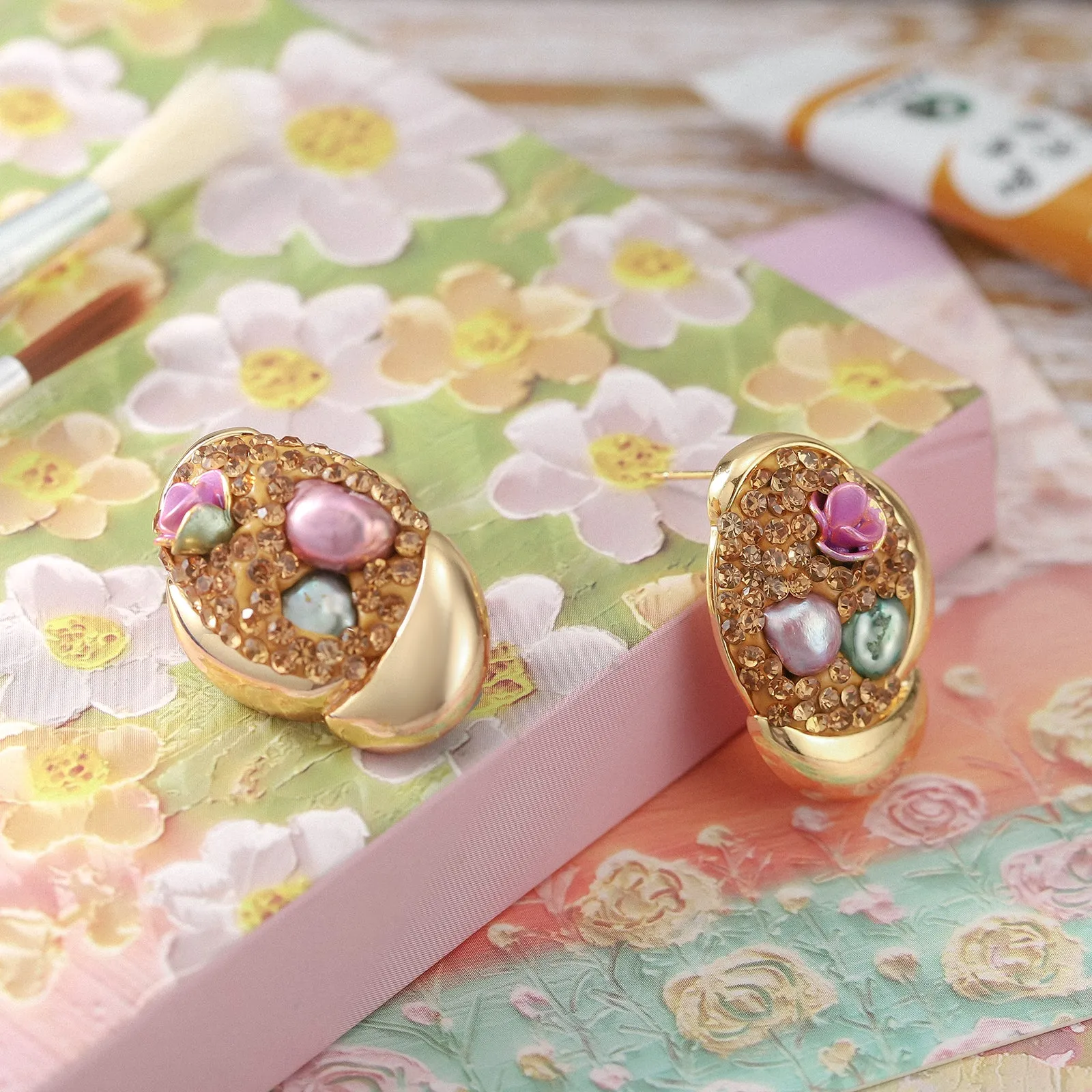 Gemstone Oil Painting Earrings sold by Selenichast product image thumbnail 5