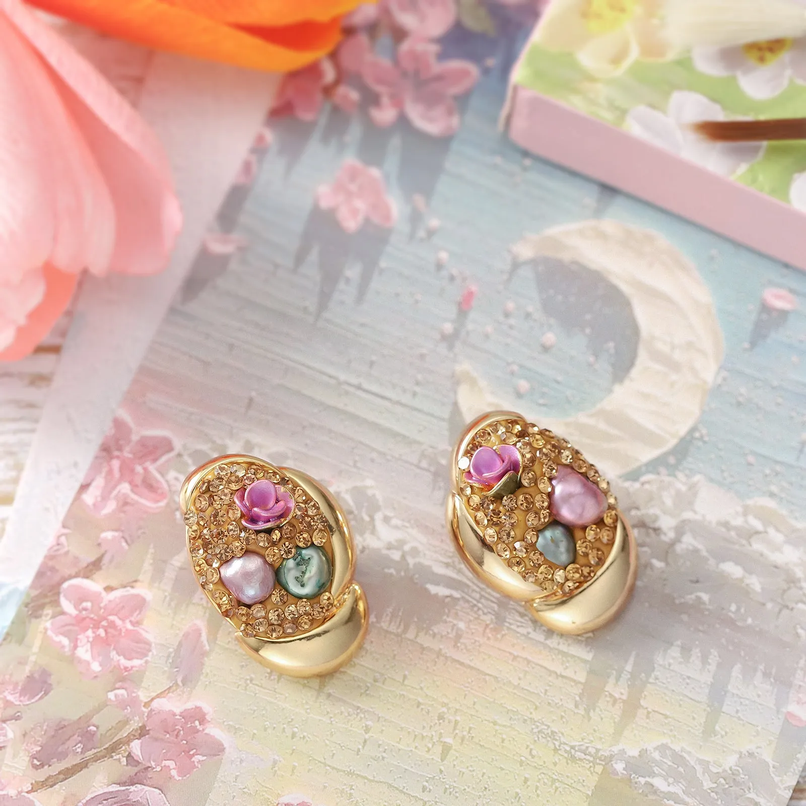 Gemstone Oil Painting Earrings sold by Selenichast product image thumbnail 3